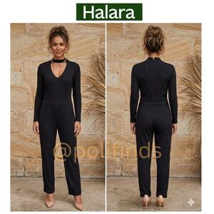 HALARA Black L/S Unisex Ribbed Fabric WorkCore Casual Date Women’s Jumpsuit